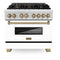Autograph Edition 36 In. 4.6 Cu. Ft. Legacy Dual Fuel Range With 6 Burner Gas Cooktop And Electric Convection Oven In Satin Stainless Steel With White Matte Door And Champagne Bronze Accents