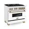 Autograph Edition 36 In. 4.6 Cu. Ft. Legacy Dual Fuel Range With 6 Burner Gas Cooktop And Electric Convection Oven In Satin Stainless Steel With White Matte Door And Champagne Bronze Accents