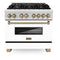 Autograph Edition 36 In. 4.6 Cu. Ft. Legacy Dual Fuel Range With 6 Burner Gas Cooktop And Electric Convection Oven In Satin Stainless Steel With White Matte Door And Champagne Bronze Accents