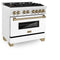 Autograph Edition 36 In. 4.6 Cu. Ft. Legacy Dual Fuel Range With 6 Burner Gas Cooktop And Electric Convection Oven In Satin Stainless Steel With White Matte Door And Champagne Bronze Accents