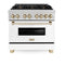 Autograph Edition 36 In. 4.6 Cu. Ft. Legacy Dual Fuel Range With 6 Burner Gas Cooktop And Electric Convection Oven In Satin Stainless Steel With White Matte Door And Polished Gold Accents