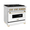 Autograph Edition 36 In. 4.6 Cu. Ft. Legacy Dual Fuel Range With 6 Burner Gas Cooktop And Electric Convection Oven In Satin Stainless Steel With White Matte Door And Polished Gold Accents