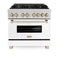 Autograph Edition 36 In. 4.6 Cu. Ft. Legacy Dual Fuel Range With 6 Burner Gas Cooktop And Electric Convection Oven In Satin Stainless Steel With White Matte Door And Polished Gold Accents
