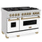 Autograph Edition 48 In. 6.0 Cu. Ft. Legacy Dual Fuel Range With 7 Burner Gas Cooktop And 2 Electric Ovens In Satin Stainless Steel With White Matte Doors And Champagne Bronze Accents
