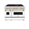 Autograph Edition 48 In. 6.0 Cu. Ft. Legacy Dual Fuel Range With 7 Burner Gas Cooktop And 2 Electric Ovens In Satin Stainless Steel With White Matte Doors And Polished Gold Accents