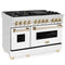 Autograph Edition 48 In. 6.0 Cu. Ft. Legacy Dual Fuel Range With 7 Burner Gas Cooktop And 2 Electric Ovens In Satin Stainless Steel With White Matte Doors And Polished Gold Accents