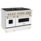 Autograph Edition 48 In. 6.0 Cu. Ft. Legacy Dual Fuel Range With 7 Burner Gas Cooktop And 2 Electric Ovens In Satin Stainless Steel With White Matte Doors And Polished Gold Accents