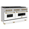 Autograph Edition 60 In. 7.4 Cu. Ft. Legacy Dual Fuel Range With 9 Burner Gas Cooktop And 2 Electric Convection Ovens In Satin Stainless Steel With White Matte Doors And Champagne Bronze Accents