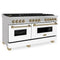 Autograph Edition 60 In. 7.4 Cu. Ft. Legacy Dual Fuel Range With 9 Burner Gas Cooktop And 2 Electric Convection Ovens In Satin Stainless Steel With White Matte Doors And Champagne Bronze Accents