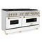 Autograph Edition 60 In. 7.4 Cu. Ft. Legacy Dual Fuel Range With 9 Burner Gas Cooktop And 2 Electric Convection Ovens In Satin Stainless Steel With White Matte Doors And Polished Gold Accents