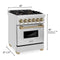 Autograph Edition 24 In. 2.8 Cu. Ft. Legacy Dual Fuel Range With 4 Burner Gas Cooktop And Electric Convection Oven In Stainless Steel And Champagne Bronze Accents