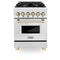 Autograph Edition 24 In. 2.8 Cu. Ft. Legacy Dual Fuel Range With 4 Burner Gas Cooktop And Electric Convection Oven In Stainless Steel And Polished Gold Accents