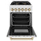 Autograph Edition 24 In. 2.8 Cu. Ft. Legacy Dual Fuel Range With 4 Burner Gas Cooktop And Electric Convection Oven In Stainless Steel And Polished Gold Accents