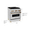 Autograph Edition 30 In. 4.0 Cu. Ft. Legacy Dual Fuel Range With 4 Burner Gas Cooktop And Electric Convection Oven In Stainless Steel And Champagne Bronze Accents