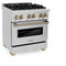 Autograph Edition 30 In. 4.0 Cu. Ft. Legacy Dual Fuel Range With 4 Burner Gas Cooktop And Electric Convection Oven In Stainless Steel And Champagne Bronze Accents
