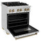 Autograph Edition 30 In. 4.0 Cu. Ft. Legacy Dual Fuel Range With 4 Burner Gas Cooktop And Electric Convection Oven In Stainless Steel And Champagne Bronze Accents