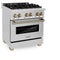 Autograph Edition 30 In. 4.0 Cu. Ft. Legacy Dual Fuel Range With 4 Burner Gas Cooktop And Electric Convection Oven In Stainless Steel And Champagne Bronze Accents