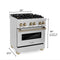 Autograph Edition 30 In. 4.0 Cu. Ft. Legacy Dual Fuel Range With 4 Burner Gas Cooktop And Electric Convection Oven In Stainless Steel And Champagne Bronze Accents
