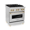 Autograph Edition 30 In. 4.0 Cu. Ft. Legacy Dual Fuel Range With 4 Burner Gas Cooktop And Electric Convection Oven In Stainless Steel And Polished Gold Accents