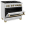 Autograph Edition 36 In. 4.6 Cu. Ft. Legacy Dual Fuel Range With 6 Burner Gas Cooktop And Electric Convection Oven In Stainless Steel And Champagne Bronze Accents
