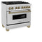 Autograph Edition 36 In. 4.6 Cu. Ft. Legacy Dual Fuel Range With 6 Burner Gas Cooktop And Electric Convection Oven In Stainless Steel And Champagne Bronze Accents