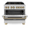 Autograph Edition 36 In. 4.6 Cu. Ft. Legacy Dual Fuel Range With 6 Burner Gas Cooktop And Electric Convection Oven In Stainless Steel And Champagne Bronze Accents