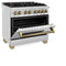 Autograph Edition 36 In. 4.6 Cu. Ft. Legacy Dual Fuel Range With 6 Burner Gas Cooktop And Electric Convection Oven In Stainless Steel And Champagne Bronze Accents