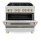 Autograph Edition 36 In. 4.6 Cu. Ft. Legacy Dual Fuel Range With 6 Burner Gas Cooktop And Electric Convection Oven In Stainless Steel And Polished Gold Accents