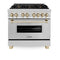 Autograph Edition 36 In. 4.6 Cu. Ft. Legacy Dual Fuel Range With 6 Burner Gas Cooktop And Electric Convection Oven In Stainless Steel And Polished Gold Accents