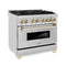 Autograph Edition 36 In. 4.6 Cu. Ft. Legacy Dual Fuel Range With 6 Burner Gas Cooktop And Electric Convection Oven In Stainless Steel And Polished Gold Accents