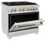 Autograph Edition 36 In. 4.6 Cu. Ft. Legacy Dual Fuel Range With 6 Burner Gas Cooktop And Electric Convection Oven In Stainless Steel And Polished Gold Accents