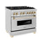 Autograph Edition 36 In. 4.6 Cu. Ft. Legacy Dual Fuel Range With 6 Burner Gas Cooktop And Electric Convection Oven In Stainless Steel And Polished Gold Accents