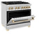 Autograph Edition 36 In. 4.6 Cu. Ft. Legacy Dual Fuel Range With 6 Burner Gas Cooktop And Electric Convection Oven In Stainless Steel And Polished Gold Accents
