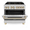 Autograph Edition 36 In. 4.6 Cu. Ft. Legacy Dual Fuel Range With 6 Burner Gas Cooktop And Electric Convection Oven In Stainless Steel And Polished Gold Accents