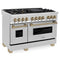 Autograph Edition 48 In. 6.0 Cu. Ft. Legacy Dual Fuel Range With 7 Burner Gas Cooktop And 2 Electric Ovens In Stainless Steel And Champagne Bronze Accents