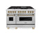 Autograph Edition 48 In. 6.0 Cu. Ft. Legacy Dual Fuel Range With 7 Burner Gas Cooktop And 2 Electric Ovens In Stainless Steel And Champagne Bronze Accents