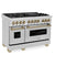 Autograph Edition 48 In. 6.0 Cu. Ft. Legacy Dual Fuel Range With 7 Burner Gas Cooktop And 2 Electric Ovens In Stainless Steel And Champagne Bronze Accents