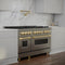 Autograph Edition 48 In. 6.0 Cu. Ft. Legacy Dual Fuel Range With 7 Burner Gas Cooktop And 2 Electric Ovens In Stainless Steel And Polished Gold Accents