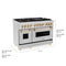 Autograph Edition 48 In. 6.0 Cu. Ft. Legacy Dual Fuel Range With 7 Burner Gas Cooktop And 2 Electric Ovens In Stainless Steel And Polished Gold Accents
