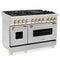 Autograph Edition 48 In. 6.0 Cu. Ft. Legacy Dual Fuel Range With 7 Burner Gas Cooktop And 2 Electric Ovens In Stainless Steel And Polished Gold Accents