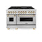 Autograph Edition 48 In. 6.0 Cu. Ft. Legacy Dual Fuel Range With 7 Burner Gas Cooktop And 2 Electric Ovens In Stainless Steel And Polished Gold Accents