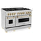 Autograph Edition 48 In. 6.0 Cu. Ft. Legacy Dual Fuel Range With 7 Burner Gas Cooktop And 2 Electric Ovens In Stainless Steel And Polished Gold Accents