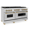 Autograph Edition 60 In. 7.4 Cu. Ft. Legacy Dual Fuel Range With 9 Burner Gas Cooktop And 2 Electric Convection Ovens In Stainless Steel And Champagne Bronze Accents