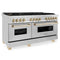 Autograph Edition 60 In. 7.4 Cu. Ft. Legacy Dual Fuel Range With 9 Burner Gas Cooktop And 2 Electric Convection Ovens In Stainless Steel And Polished Gold Accents