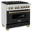 Autograph Edition 36 In. 4.6 Cu. Ft. Legacy Dual Fuel Range With 6 Burner Gas Cooktop And Electric Convection Oven In Stainless Steel With Black Matte Door And Champagne Bronze Accents