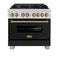 Autograph Edition 36 In. 4.6 Cu. Ft. Legacy Dual Fuel Range With 6 Burner Gas Cooktop And Electric Convection Oven In Stainless Steel With Black Matte Door And Champagne Bronze Accents