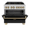 Autograph Edition 36 In. 4.6 Cu. Ft. Legacy Dual Fuel Range With 6 Burner Gas Cooktop And Electric Convection Oven In Stainless Steel With Black Matte Door And Champagne Bronze Accents