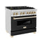 Autograph Edition 36 In. 4.6 Cu. Ft. Legacy Dual Fuel Range With 6 Burner Gas Cooktop And Electric Convection Oven In Stainless Steel With Black Matte Door And Polished Gold Accents