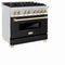 Autograph Edition 36 In. 4.6 Cu. Ft. Legacy Dual Fuel Range With 6 Burner Gas Cooktop And Electric Convection Oven In Stainless Steel With Black Matte Door And Polished Gold Accents