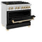 Autograph Edition 36 In. 4.6 Cu. Ft. Legacy Dual Fuel Range With 6 Burner Gas Cooktop And Electric Convection Oven In Stainless Steel With Black Matte Door And Polished Gold Accents